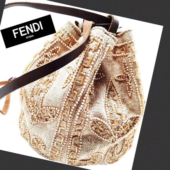 Fendi Handbags - RARE! FENDI REAL PEARL EMBROIDERED SMALL BUCKET BAG